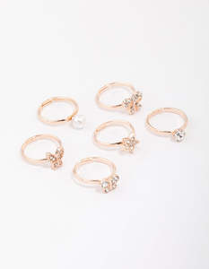Rose Gold: Kids Rose Gold Diamante Butterfly Earring 6-Pack