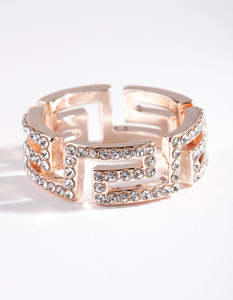 Rose Gold: Rose Gold Diamante Greek Key Ring