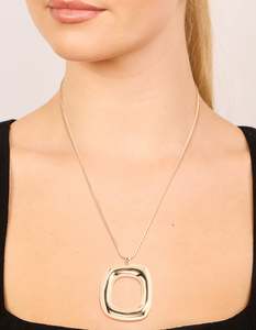 Gold Necklaces: Gold Plated Puffy Square Open Pendant Necklace