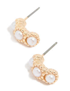 White: Gold Pearl Ball Open Hoop Earrings