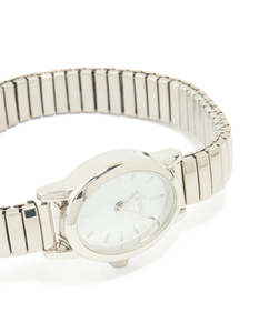 White: Silver Mini Oval Stretch Watch