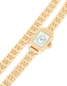 White: Gold Diamante Mini Double Strap Watch