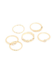 White: Gold Plated Diamante Twisted Rings 6-Pack