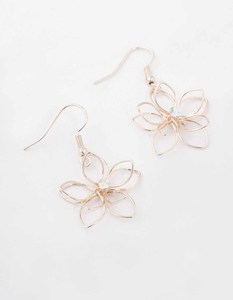 Rose Gold: Rose Gold Diamante Wire Flower Drop Earrings