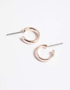 Rose Gold Earrings: Rose Gold Rounded Huggie Hoop Earrings