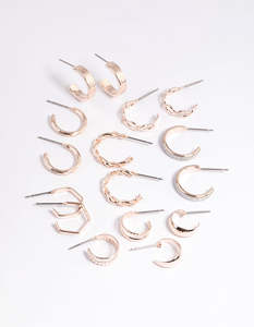 Rose Gold Earrings: Rose Gold Textured Glitter Hoop Earring 8-Pack