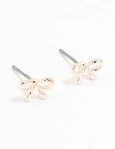 Rose Gold Earrings: Rose Gold String Bow Stud Earrings