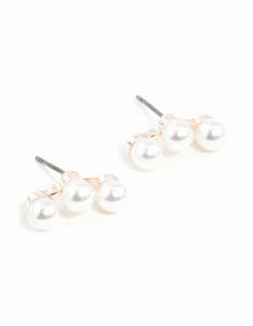 Rose Gold Earrings: Rose Gold Pearl Crawler Stud Earrings