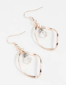 Rose Gold Twist Bead Drop Earrings