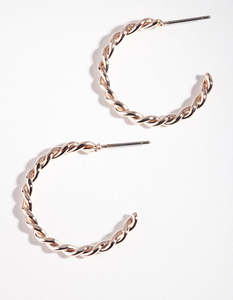 Rose Gold Earrings: Rose Gold Twisted Hoop Earrings