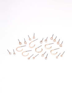 Rose Gold Earrings: Rose Gold Diamante Stud & Hoop Earring 12-Pack