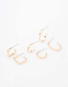 Rose Gold Fashion: Gold Square & Oval Huggie Earring 3-Pack
