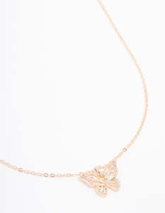 Rose Gold Fashion: Gold Plated Cubic Zirconia Butterfly Necklace