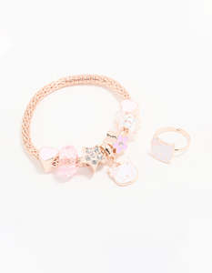 Rose Gold Fashion: Kids Rose Gold Cat Bracelet & Ring Set