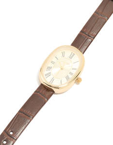 Neutrals: Brown PU Leather Oval Face Vintage Watch
