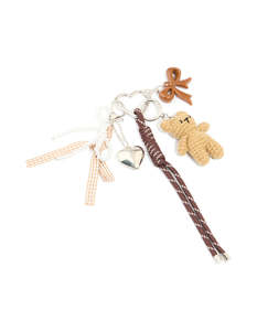 Neutrals: Silver Crochet Bear & Brown Bows Key Chain