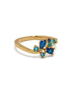 Blue: Gold Plated Blue Cubic Zirconia Cluster Ring