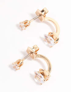 Statement Earrings: Gold Diamante Pear Ear Jacket Earring