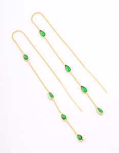 Statement Earrings: Gold Plated Station Pear Threader Earrings