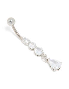 Belly Button Piercings: Surgical Steel Triple Cubic Zirconia Drop Belly Bar