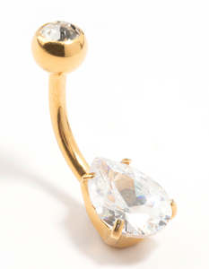 Belly Button Piercings: Gold Plated Titanium Round Bezel & Pear Belly Bar