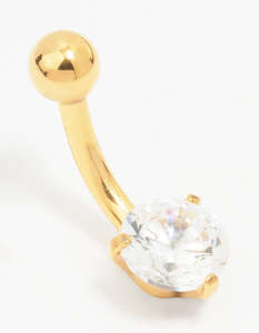 Gold Plated Surgical Steel Round Cubic Zirconia Mini Threadless Belly Bar