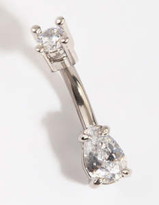 Belly Button Piercings: Titanium Diamante Pear Belly Bar
