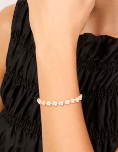 Cubic Zirconia: Gold Plated Cubic Zirconia Flower Detail Toggle Bracelet