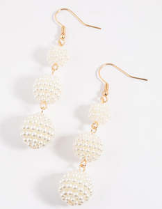 Gold Earrings: Gold Pearl Fireball Drop Earrings