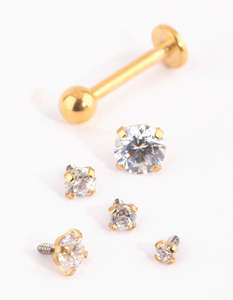 Gold Earrings: Gold Surgical Steel Single Flat Back Bar & Graduated Stone Interchangeable Ends 6-Pack