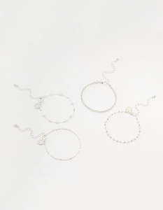 Silver Dainty Pearl Bracelets & Anklets Set