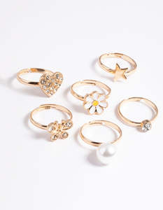 Kids: Kids Diamante & Daisy Ring 6-Pack