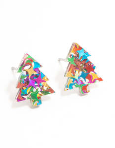 Pink: Glitter Acrylic Tree Stud Earrings