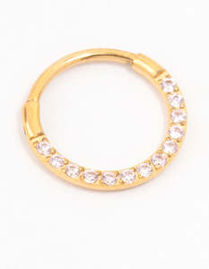 Gold Plated Titanium Cubic Zirconia Clicker Ring