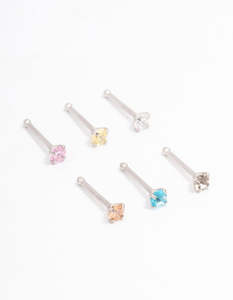 Surgical Steel Dainty Diamante Nose Hook 6-Pack