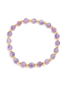 Pink: Waterproof Gold Plated Stainless Steel Amethyst Semi Precious Stone Beaded Stretch Bracelet