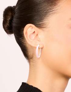 Pink: Gold Pink Enamel Irregular Hoop Earrings
