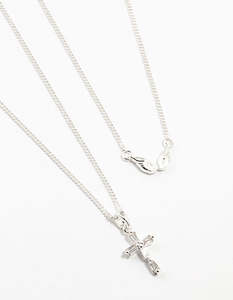 Layered Necklaces: Silver Plated Wing & Diamante Cross Necklace