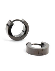 Waterproof Black Coated Stainless Steel Wide Huggie Earrings