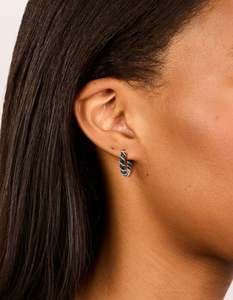 Black Earrings: Gold Black Enamel Small Twisted Hoop Earrings