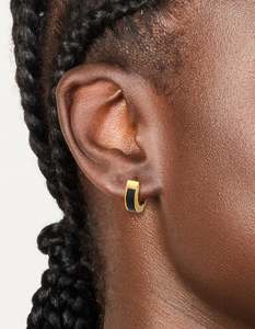 Waterproof Gold Plated Stainless Steel Small Black Enamel Inlay Huggie Earrings
