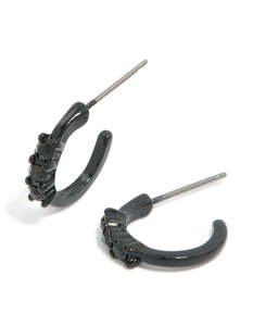 Black Coated Metal Triple Diamante Huggie Earrings