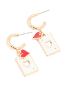 Heart Earrings: Gold Heart Card Huggie Earrings