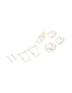 Silver Plated Chain & Huggie Earrings 4-Pack