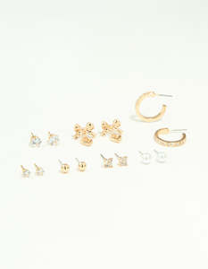 Ear Stacks: Gold Diamante Hoop & Stud Earrings 7-Pack