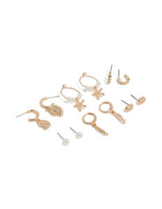 Ear Stacks: Gold Sea Life Huggie Earrings 6-Pack