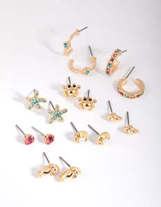 Ear Stacks: Gold Under the Sea Stud Earring 8-Pack
