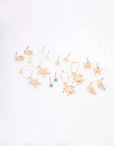 Ear Stacks: Gold Pearl Seashell Earring 8-Pack