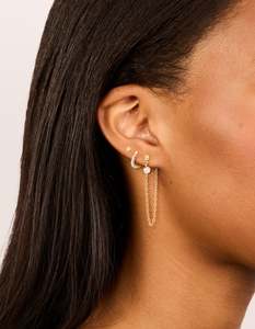 Waterproof Gold Plated Stainless Steel Bezel Stud & Chain Earrings 3-Pack