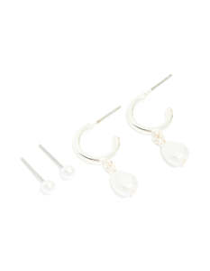 Silver Pearl Ball & Hoop Earrings 2-Pack